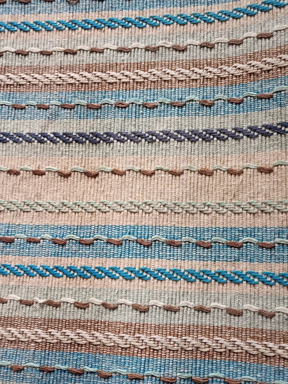 Striped Cotton Table  Runner - Blue, Tan & White 64x 13